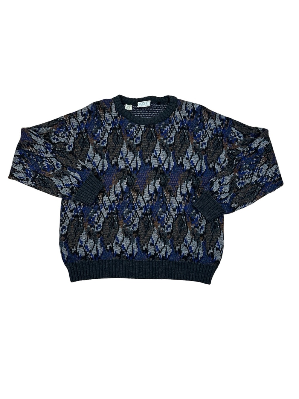 Profile Patterned Crewneck Sweater in Navy, blue